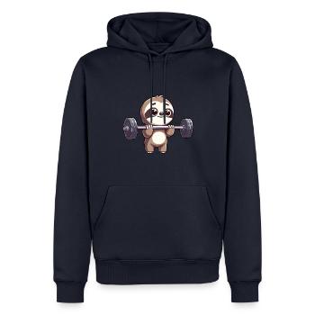 Entraînement de puissance paresseux avec des haltères - Sweat à capuche Premium bio Homme - bleu marine - Devant - Nico (187cm)