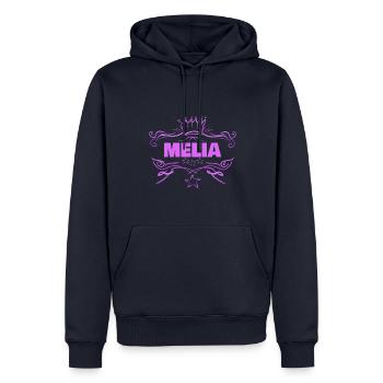 Melia als Baby - Männer Premium Bio Hoodie - Navy - Vorne - Nico (187cm)