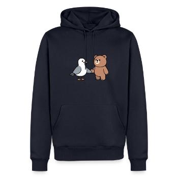 Moin Mouette Ours Amitié Amour Mains Tenant - Sweat à capuche Premium bio Homme - bleu marine - Devant - Nico (187cm)