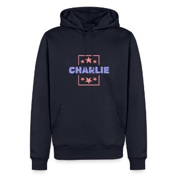 Charlie dans le rôle de Charlie - Sweat à capuche Premium bio Homme - bleu marine - Devant - Nico (187cm)