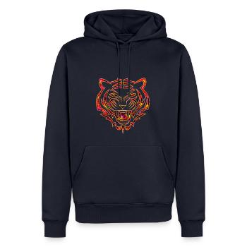 Tigerkopf n° 01 - Conception A - Sweat à capuche Premium bio Homme - bleu marine - Devant - Nico (187cm)