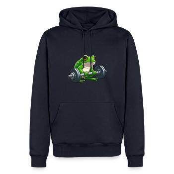 Strong frog while lifting weights - Men’s Premium Organic Hoodie - navy - Front - Nico (187cm)