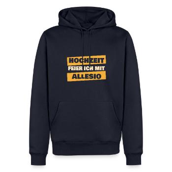 Geschenk für Allesio - Männer Premium Bio Hoodie - Navy - Vorne - Nico (187cm)