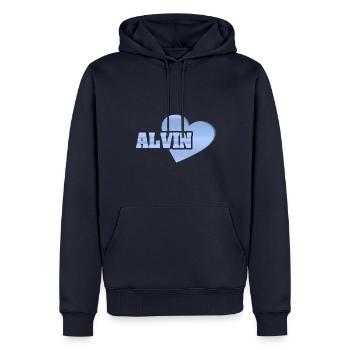 Gold Alvin - Männer Premium Bio Hoodie - Navy - Vorne - Nico (187cm)