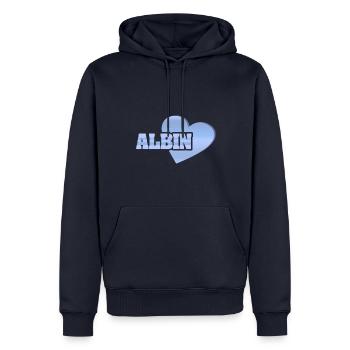 Albin comme l’or - Sweat à capuche Premium bio Homme - bleu marine - Devant - Nico (187cm)