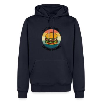 Délicieux hamburger avec citation amusante - Sweat à capuche Premium bio Homme - bleu marine - Devant - Nico (187cm)