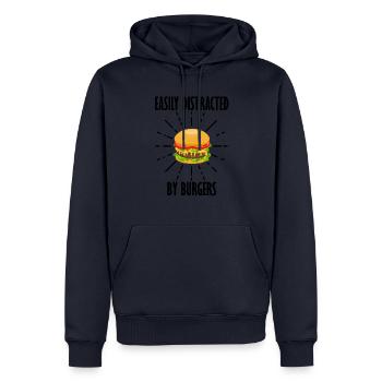 Fast Food Hamburger Cheeseburger mit lustigem - Männer Premium Bio Hoodie - Navy - Vorne - Nico (187cm)