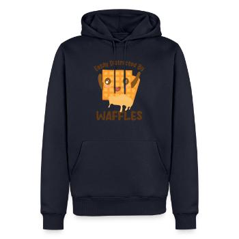 Distrait par les gaufres, les crêpes, la - Sweat à capuche Premium bio Homme - bleu marine - Devant - Nico (187cm)