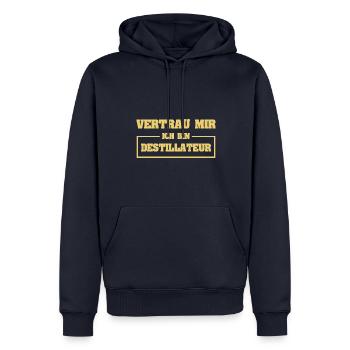 Drôle de distillateur - Sweat à capuche Premium bio Homme - bleu marine - Devant - Nico (187cm)
