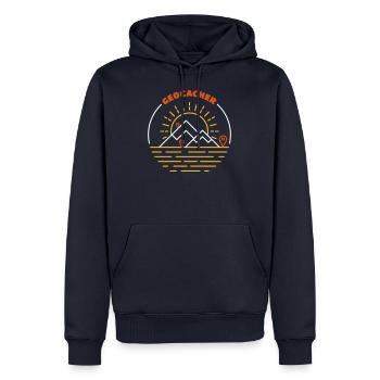 Logo Geocacher coloré - cadeau de géocaching que je suis - Sweat à capuche Premium bio Homme - bleu marine - Devant - Nico (187cm)