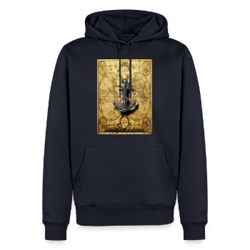 "Old marine world map with anchor 1" - Men’s Premium Organic Hoodie - navy - Front - Nico (187cm)