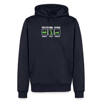 Dino The struggle is real funny T-Rex gym workout - Sweat à capuche Premium bio Homme - bleu marine - Devant - Nico (187cm)