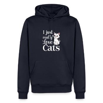 Chat Chats Amoureux Chat Propriétaire Chaton - Sweat à capuche Premium bio Homme - bleu marine - Devant - Nico (187cm)