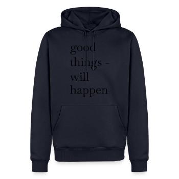 good things will happen - Men’s Premium Organic Hoodie - navy - Front - Nico (187cm)