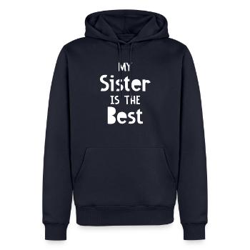 Meine Schwester ist die Beste - Männer Premium Bio Hoodie - Navy - Vorne - Nico (187cm)