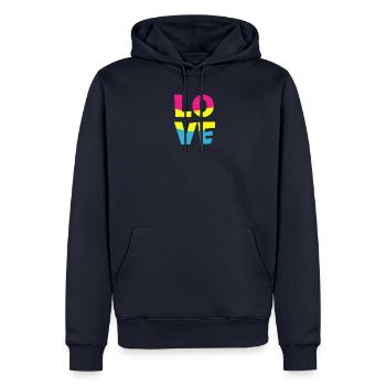 pansexual LGBT pansexuel cadeau d’amour - Sweat à capuche Premium bio Homme - bleu marine - Devant - Nico (187cm)