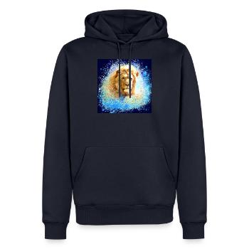 lion, or, tête de lion, graffiti, peinture, bleu, affiche - Sweat à capuche Premium bio Homme - bleu marine - Devant - Nico (187cm)