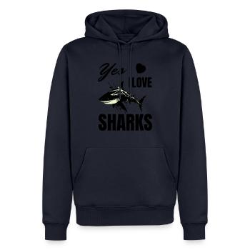 I Love Sharks - Funny Shark Motif for Shark Fans - Men’s Premium Organic Hoodie - navy - Front - Nico (187cm)