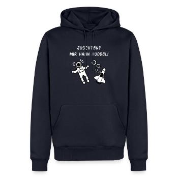 Juschten? Mir hann Huddel! - Männer Premium Bio Hoodie - Navy - Vorne - Nico (187cm)