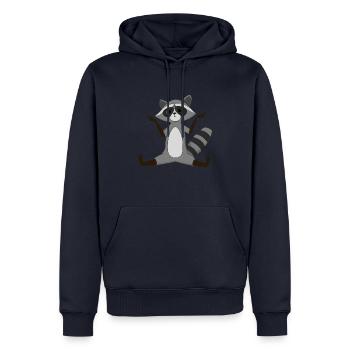 Waschbär Yoga Geschenkidee - Männer Premium Bio Hoodie - Navy - Vorne - Nico (187cm)