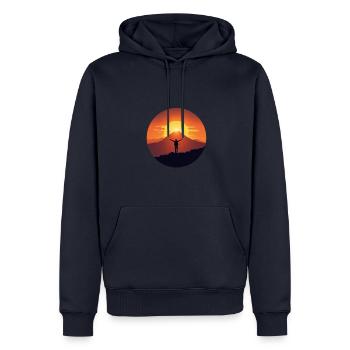Berg Sonnenaufgang - Männer Premium Bio Hoodie - Navy - Vorne - Nico (187cm)
