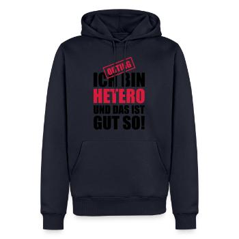 03 ich bin hetero und das ist gut so - Männer Premium Bio Hoodie - Navy - Vorne - Nico (187cm)
