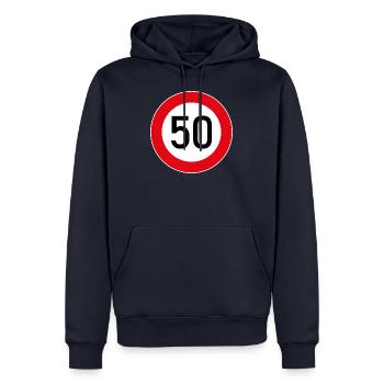 Tempo 50 - Männer Premium Bio Hoodie - Navy - Vorne - Nico (187cm)