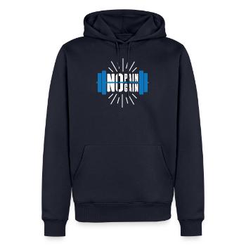 NO PAIN NO GAIN - Männer Premium Bio Hoodie - Navy - Vorne - Nico (187cm)