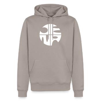 Jena - logo rond - Sweat à capuche Premium bio Homme - taupe - Devant - Nico (187cm)
