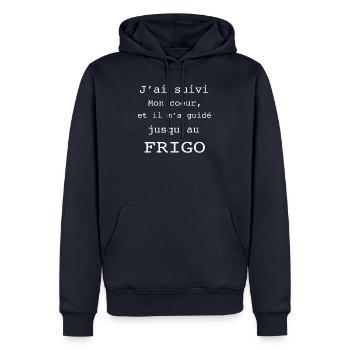 Humour - Sweat à capuche Premium bio Homme - bleu marine - Devant - Nico (187cm)