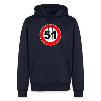 51. Geburtstag - 51 - Feier - Straßenschild - Männer Premium Bio Hoodie - Navy - Vorne - Nico (187cm)
