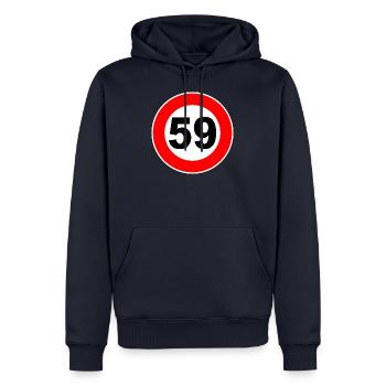 59. Geburtstag - 59 - Feier - Straßenschild - Männer Premium Bio Hoodie - Navy - Vorne - Nico (187cm)