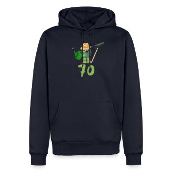 gärtner,geburtstag,70, faultier, rechen,giesskanne - Männer Premium Bio Hoodie - Navy - Vorne - Nico (187cm)