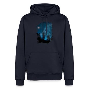 Wolf Moon Forest Brush Stroke Dark - Men’s Premium Organic Hoodie - navy - Front - Nico (187cm)