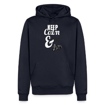 Keep Calm and Ride on - Sweat à capuche Premium bio Homme - bleu marine - Devant - Nico (187cm)