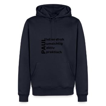 Paul - Ein ganz spezielles Design nur für Paul - Männer Premium Bio Hoodie - Navy - Vorne - Nico (187cm)