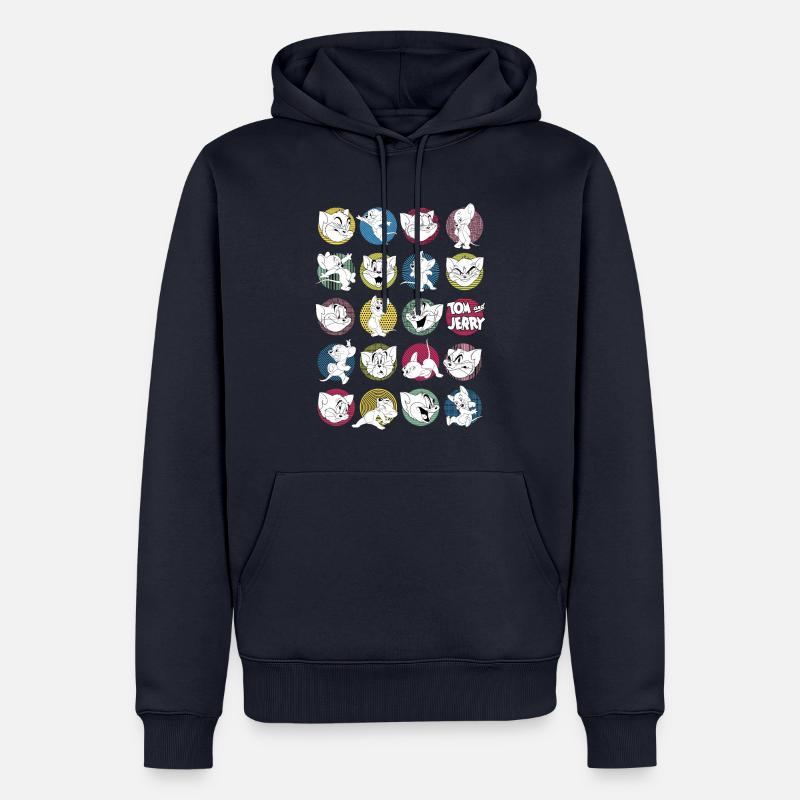 Tom e Jerry Espressioni iconiche con logo - Felpa con cappuccio ecologica premium da uomo - blu navy