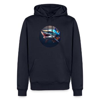 Hai,bunt,pailletten,glitzer,blau - Männer Premium Bio Hoodie - Navy - Vorne - Nico (187cm)
