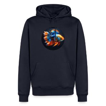 Goldfisch,bunt,pailletten,glitzer,Fisch - Männer Premium Bio Hoodie - Navy - Vorne - Nico (187cm)