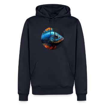 Fisch,bunt,pailletten,glitzer,blau - Männer Premium Bio Hoodie - Navy - Vorne - Nico (187cm)