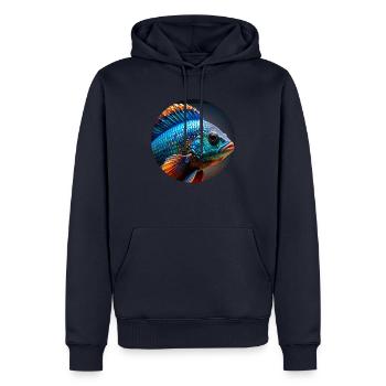 Fisch,bunt,pailletten,glitzer,blau - Männer Premium Bio Hoodie - Navy - Vorne - Nico (187cm)