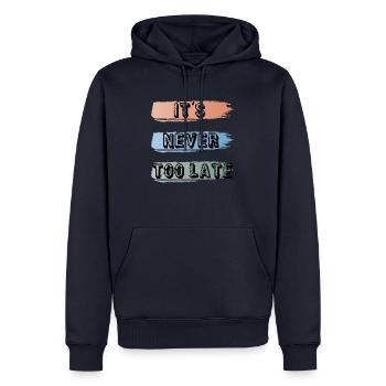 Es ist nie zu spät - Männer Premium Bio Hoodie - Navy - Vorne - Nico (187cm)