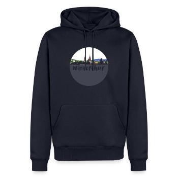 winterhur,skyline,retro, scherenschnitt,schweiz - Männer Premium Bio Hoodie - Navy - Vorne - Nico (187cm)