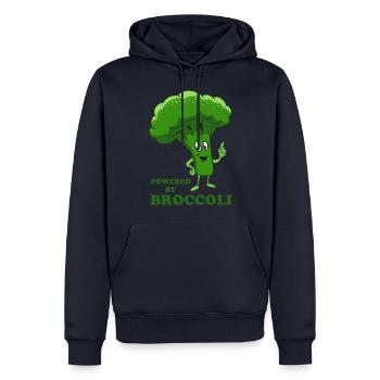 Powered by Broccoli - Légumes, végétarien, végétalien - Sweat à capuche Premium bio Homme - bleu marine - Devant - Nico (187cm)
