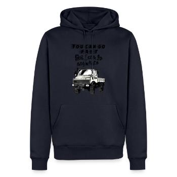 You can go fast, but I can go anywhere! Unimog 4x4 - Men’s Premium Organic Hoodie - navy - Front - Nico (187cm)