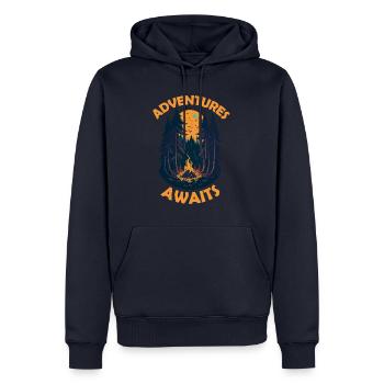 Adventures awaits, Camping, Holidays, Nature - Men’s Premium Organic Hoodie - navy - Front - Nico (187cm)