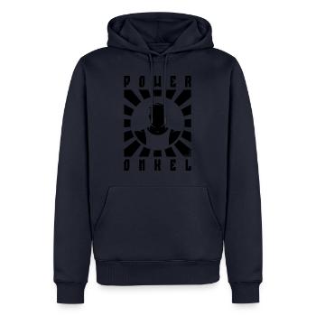 Power Onkel (Poweronkel / Strahlen / Black) - Männer Premium Bio Hoodie - Navy - Vorne - Nico (187cm)