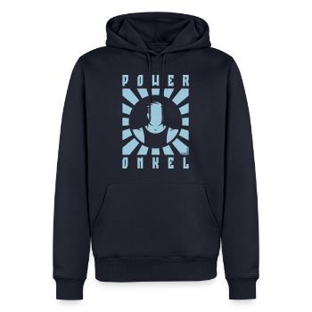 Power Onkel (Poweronkel / Strahlen / White) - Männer Premium Bio Hoodie - Navy - Vorne - Nico (187cm)