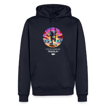 Wo ist jetzt der Tequila? - Partyelefant - Männer Premium Bio Hoodie - Navy - Vorne - Nico (187cm)