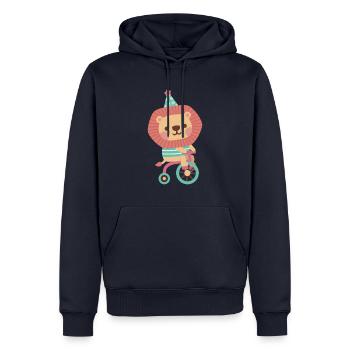 Lion mignon à vélo - Sweat à capuche Premium bio Homme - bleu marine - Devant - Nico (187cm)